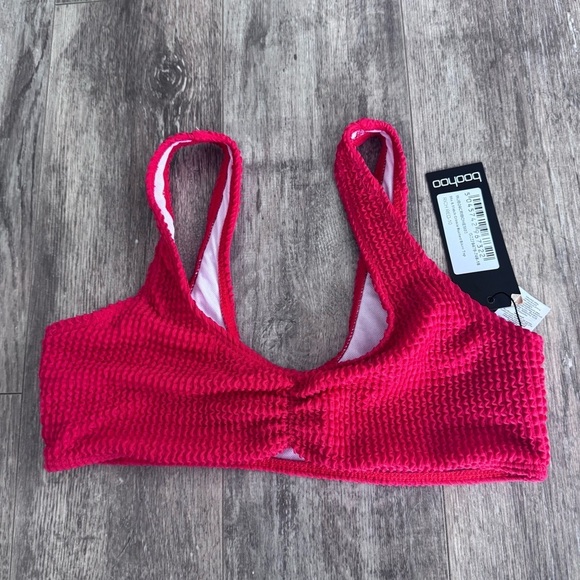 Boohoo Other - NWT! Boohoo Red Textured Scoop Neck Bralette Bikini Top